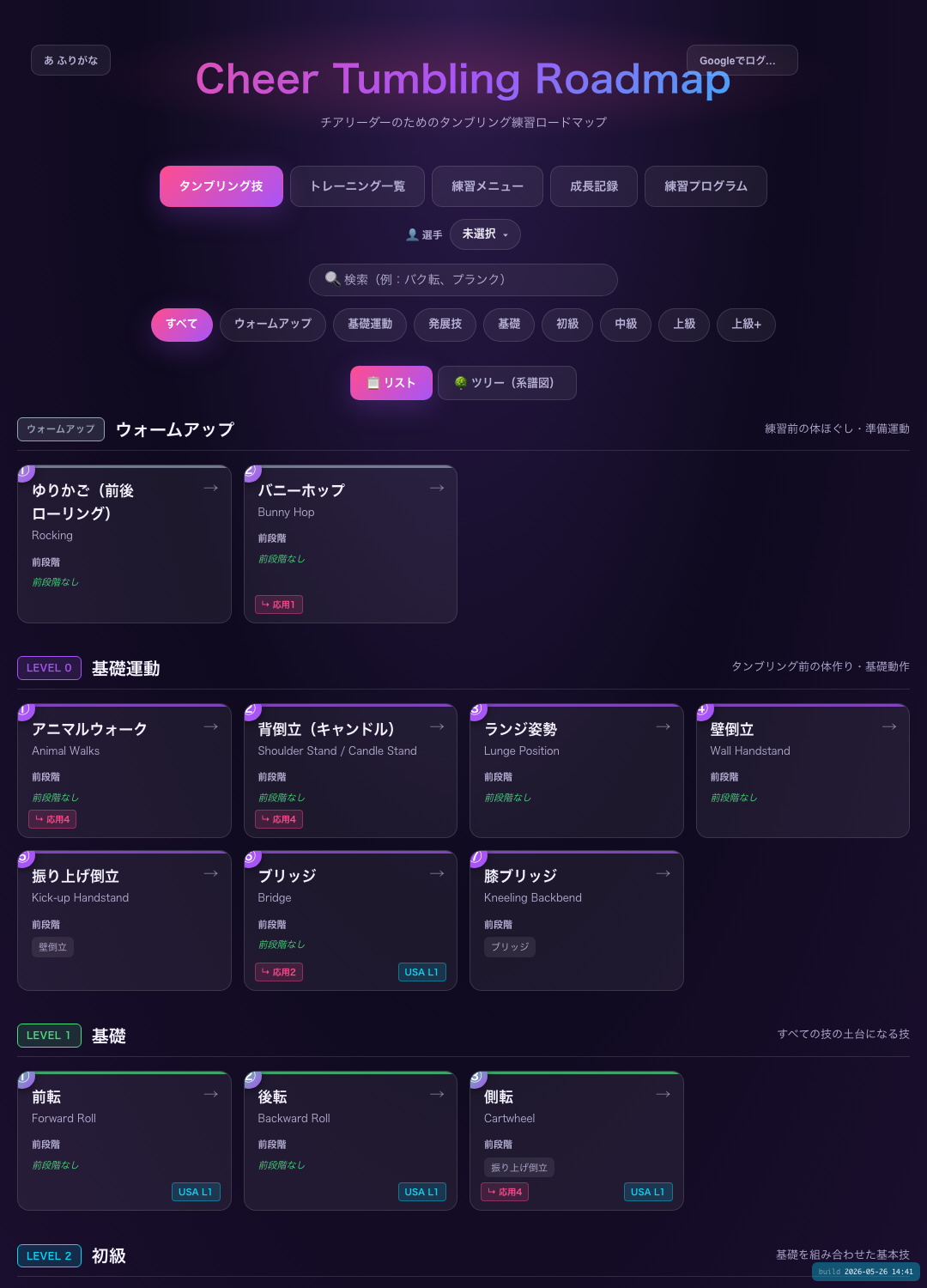チアタンブリング ロードマップ アプリ画面